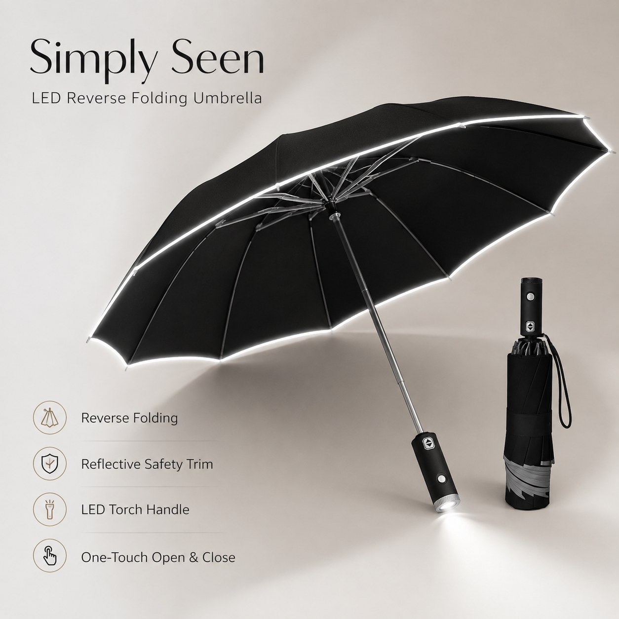 The Beacon — LED reverse folding umbrella