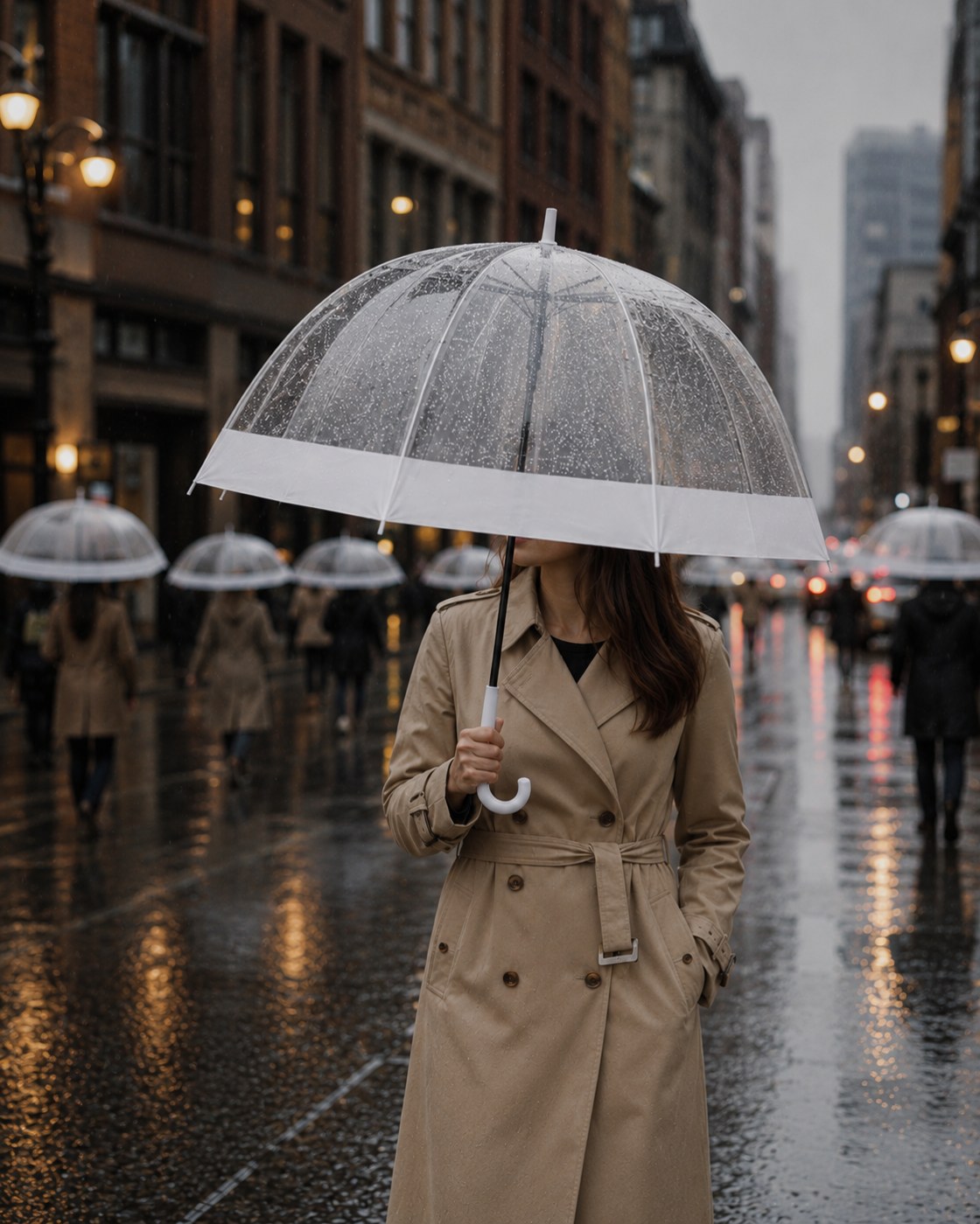 Simply Clear in use on a rainy city street